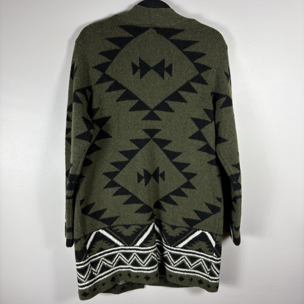 Fyre Women's Medium Green Black‎ Aztec Open Front Long Sleeve Cardigan Sweater - Picture 2 of 6